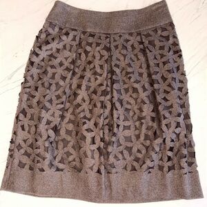 GUNEX BY CUCINELLI Laser Cut Wool Skirt floral brown gray 6
